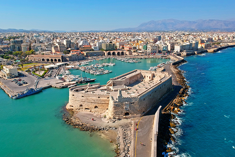 795w x 530h Heraklion Food on Foot HER 09 Herakleion Harbor Aerial View