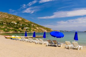 Agriolivado beach is a beautiful sandy beach on the island of Patmos iStock 1134924001