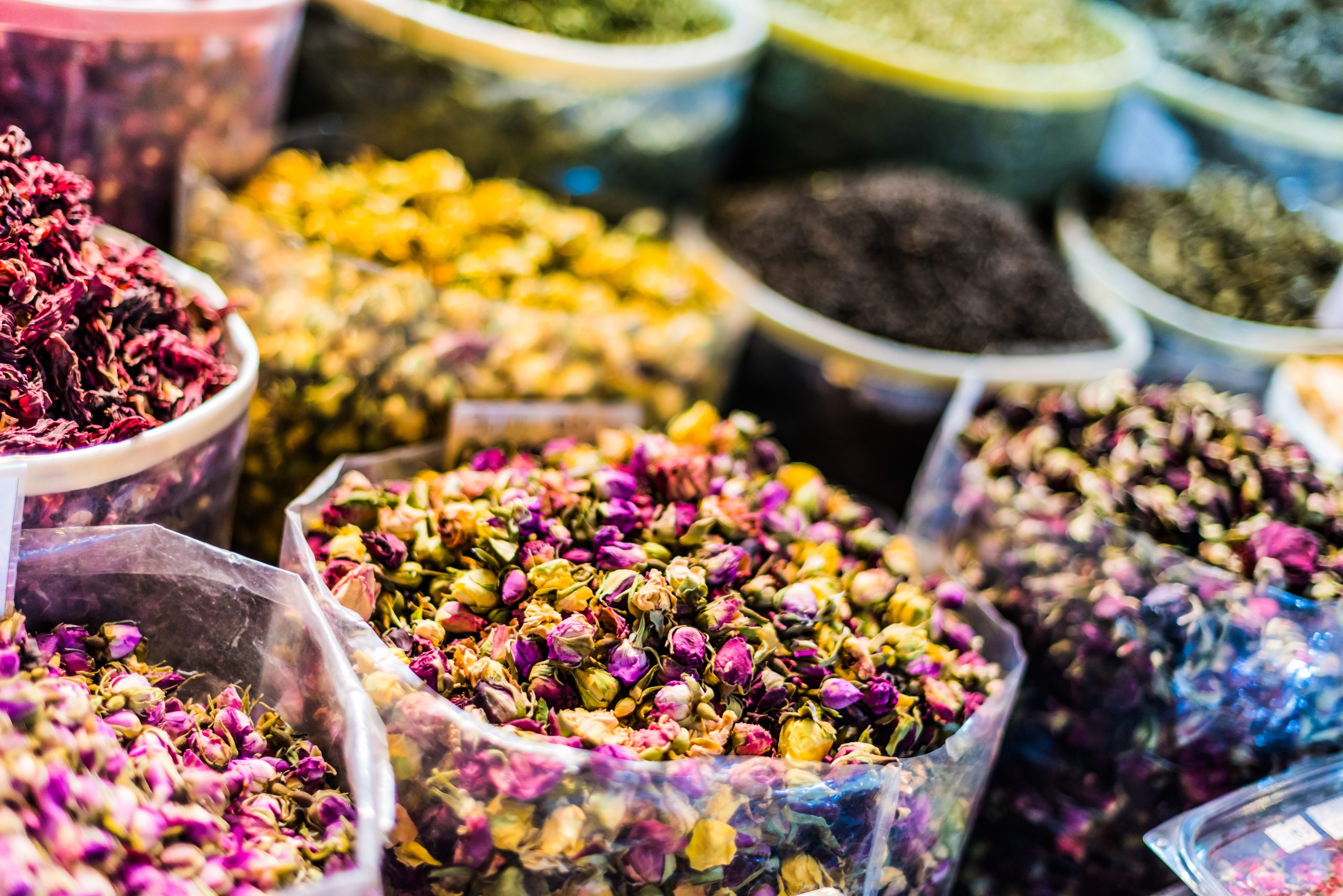 Spices and herbs on the arab street market stall